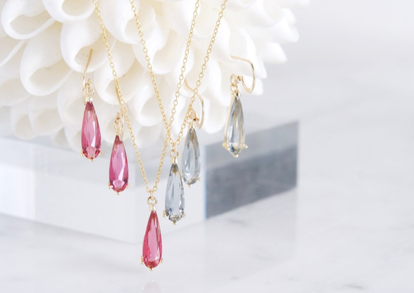 【14KGF】Necklace,Thin Teardrop -Ruby/Grey/Black/Crystal- 4枚目の画像