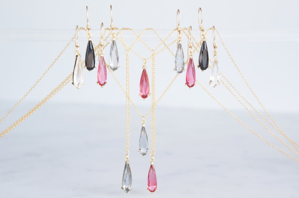 【14KGF】Necklace,Thin Teardrop -Ruby/Grey/Black/Crystal- 5枚目の画像