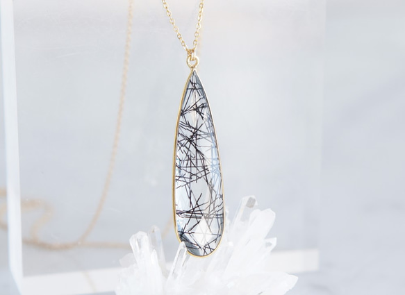 【14KGF】 Long Necklace,Teardrop Black Rutile Quartz 2枚目の画像