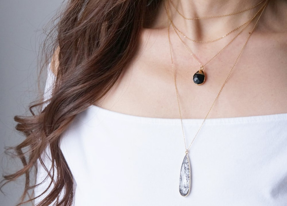 【14KGF】 Long Necklace,Teardrop Black Rutile Quartz 3枚目の画像