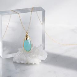 【14KGF】 Long Necklace,Gemstone,Pear-Shaped Aqua Chalcedony 1枚目の画像