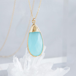 【14KGF】 Long Necklace,Gemstone,Pear-Shaped Aqua Chalcedony 2枚目の画像