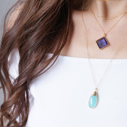 【14KGF】 Long Necklace,Gemstone,Pear-Shaped Aqua Chalcedony 3枚目の画像