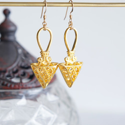 【Istanbul】 14KGF Earrings,Matt Gold Filigree -001- 2枚目の画像