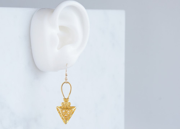 【Istanbul】 14KGF Earrings,Matt Gold Filigree -001- 3枚目の画像