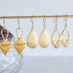 【Istanbul】 14KGF Earrings,Matt Gold Filigree -001- 4枚目の画像