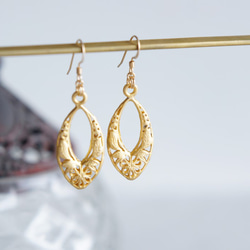 【Istanbul】 14KGF Earrings,Matt Gold Filigree -002- 2枚目の画像