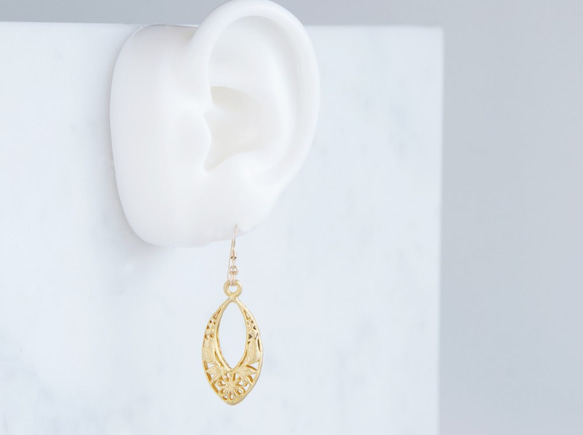 【Istanbul】 14KGF Earrings,Matt Gold Filigree -002- 3枚目の画像