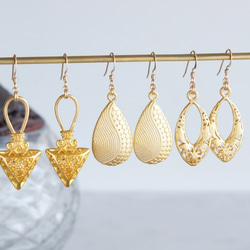 【Istanbul】 14KGF Earrings,Matt Gold Filigree -002- 4枚目の画像