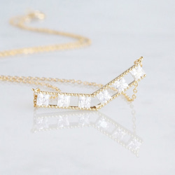 【14KGF】Necklace, Square CZ Double Long V Bar 4枚目の画像