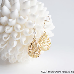 【14KGF】Earrings,Matt Gold Floral Teardrop Filigree 5枚目の画像