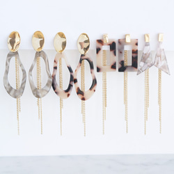 【Marble】2-Way Gold Stud Earrings,Fringe-003- 1枚目の画像