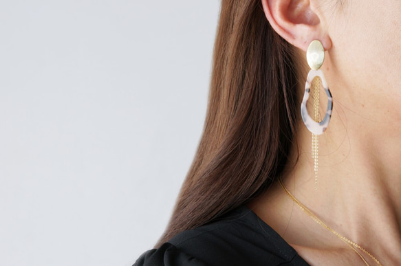 【Marble】2-Way Gold Stud Earrings,Fringe-003- 2枚目の画像