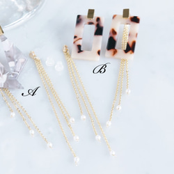 【Marble】2-Way Gold Stud Earrings,White Pearl-005- 4枚目の画像