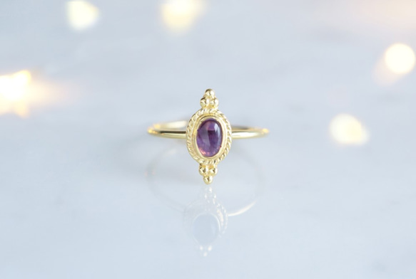 【Gold Vermeil/Gemstone】 Open Ring -Amethyst-,Phalange Ring, 2枚目の画像