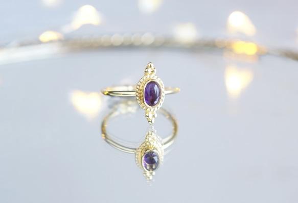 【Gold Vermeil/Gemstone】 Open Ring -Amethyst-,Phalange Ring, 1枚目の画像