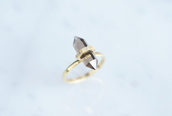 【Gold Vermeil/Gemstone】 Stuck Ring -Smoky Quartz- 3枚目の画像