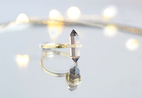 【Gold Vermeil/Gemstone】 Stuck Ring -Smoky Quartz- 2枚目の画像