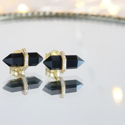 【Silver925/Gemstone】 CZ,Black Onyx Earrings 2枚目の画像