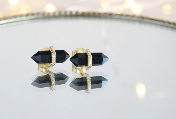 【Silver925/Gemstone】 CZ,Black Onyx Earrings 2枚目の画像