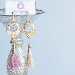 【Istanbul】 14KGF Metalic Tassel Pearl 2ways Stud Earrings 1枚目の画像