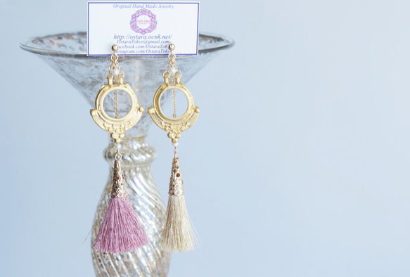 【Istanbul】 14KGF Metalic Tassel Pearl 2ways Stud Earrings 1枚目の画像