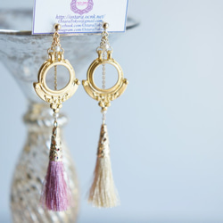 【Istanbul】 14KGF Metalic Tassel Pearl 2ways Stud Earrings 7枚目の画像