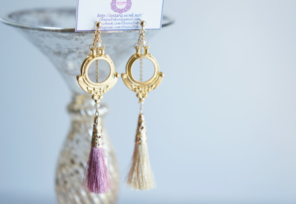 【Istanbul】 14KGF Metalic Tassel Pearl 2ways Stud Earrings 7枚目の画像