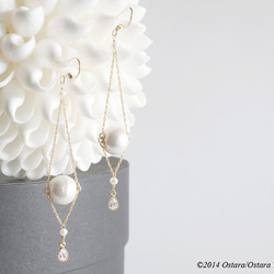 【14KGF】14KGF Chain Dangle Earrings,AAA Pearl,CZ,Cotton Pearl 1枚目の画像