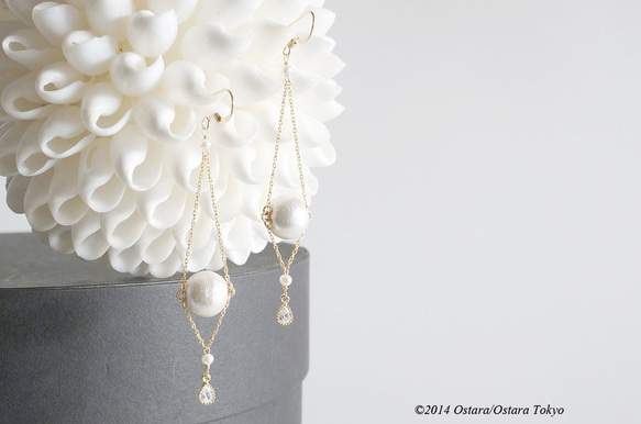 【14KGF】14KGF Chain Dangle Earrings,AAA Pearl,CZ,Cotton Pearl 1枚目の画像