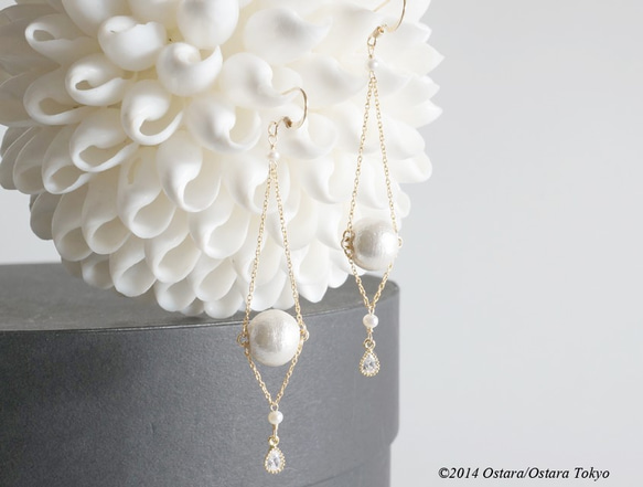 【14KGF】14KGF Chain Dangle Earrings,AAA Pearl,CZ,Cotton Pearl 2枚目の画像