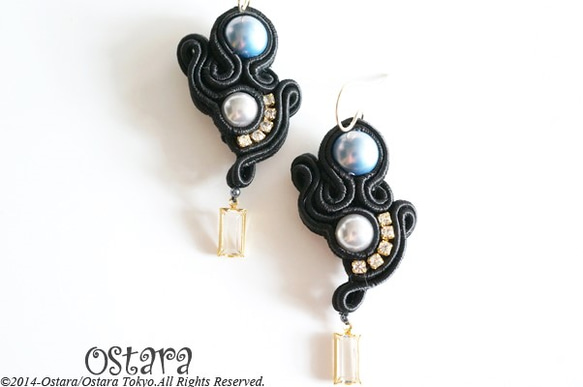 "D.N.A"14KGF Earrings-006/Black 2枚目の画像