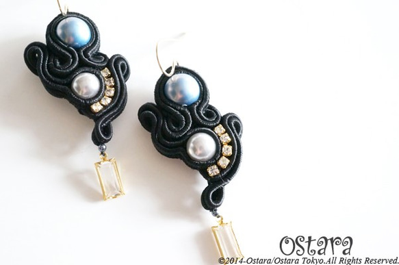 "D.N.A"14KGF Earrings-006/Black 3枚目の画像