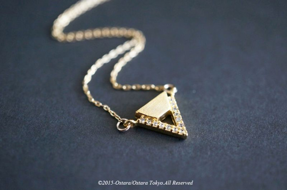 【14KGF】Necklace Mat Gold ,CZ Triangle 2枚目の画像