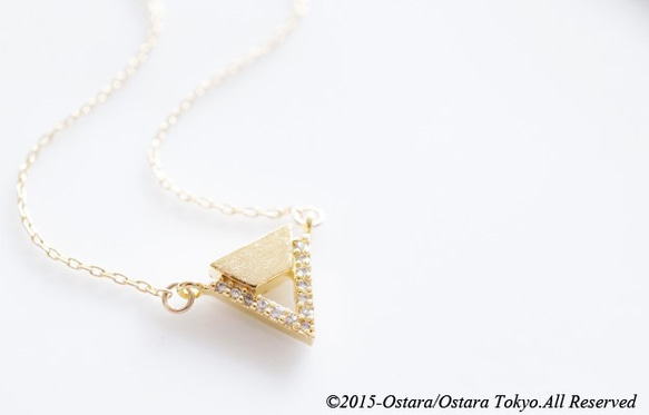 【14KGF】Necklace Mat Gold ,CZ Triangle 1枚目の画像