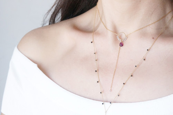 【14KGF】Rhodorite Garnet Y-Necklace 4枚目の画像