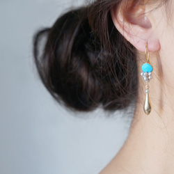 寶石藍綠松石和純銀珍珠耳環 第5張的照片