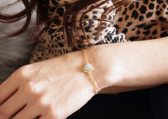 【14KGF】Silver Druzy CZ PAVE,Figaro Chain Bracelet 5枚目の画像