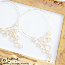 【14KGF】Hoop Earrings,16KGP Mat Gold "Bubble Drop" 第2張的照片