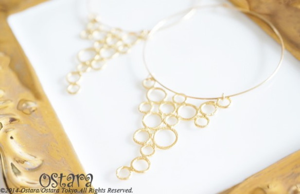 【14KGF】Hoop Earrings,16KGP Mat Gold "Bubble Drop" 第3張的照片