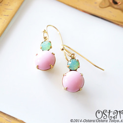 Rock Candy Earrings/Green Opal&Opaque Rose Pink 3枚目の画像