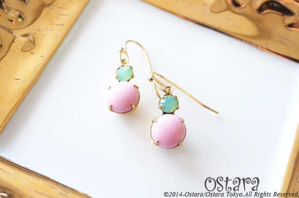 Rock Candy Earrings/Green Opal&Opaque Rose Pink 3枚目の画像