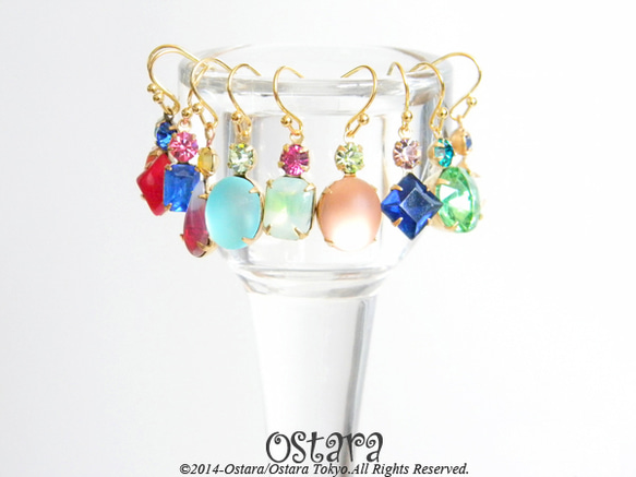 Rock Candy Earrings/Green Opal&Opaque Rose Pink 5枚目の画像