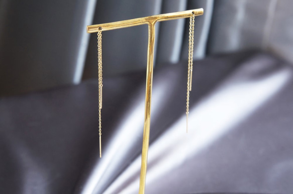 【K18YG】Double Bar Ear Thread Earrings 4枚目の画像