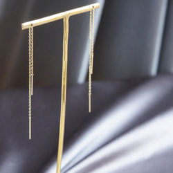 【K18YG】Double Bar Ear Thread Earrings 5枚目の画像