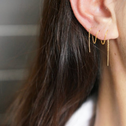 【K18YG】Double Bar Ear Thread Earrings 6枚目の画像