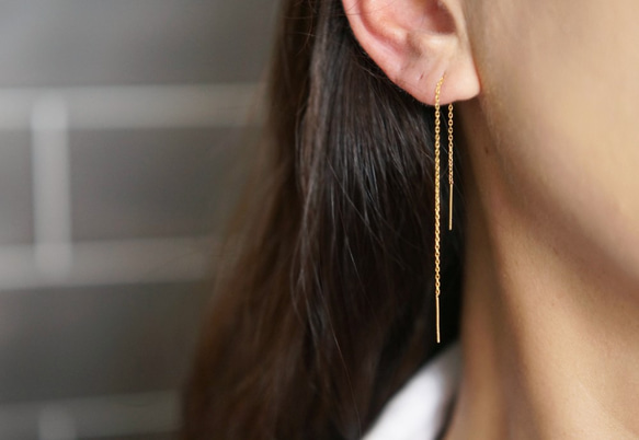 【K18YG】Double Bar Ear Thread Earrings 7枚目の画像