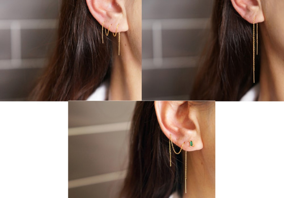 【K18YG】Double Bar Ear Thread Earrings 8枚目の画像
