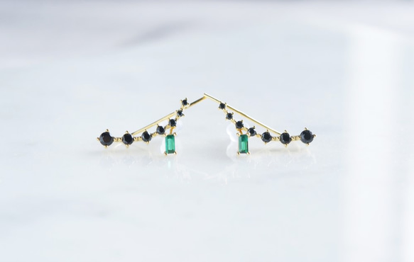 【Sterling silver 925】Black CZ Ear Climber 1枚目の画像