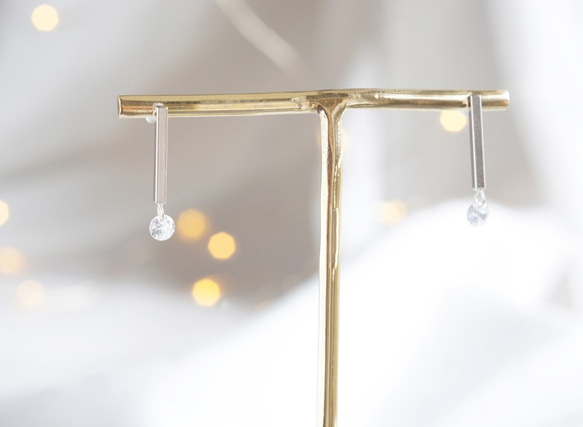 【Sterling silver 925】 Long Bar CZ Stud Earrings 4枚目の画像